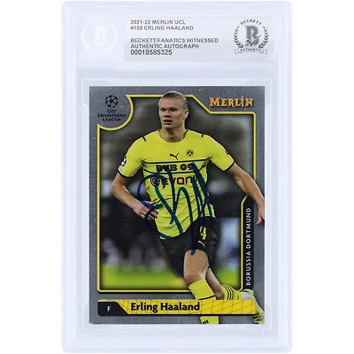 Erling Haaland Borussia Dortmund Autographed 2021-22 Topps Merlin UEFA #150 Beckett Fanatics Witnessed Authenticated Card
