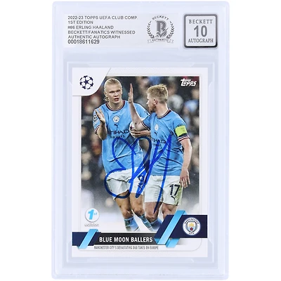 Erling Haaland Manchester City Autographed 2022-23 Topps UEFA Blue Moon Ballers 1st Edition #86 Beckett Fanatics Witnessed Authenticated 10 Card