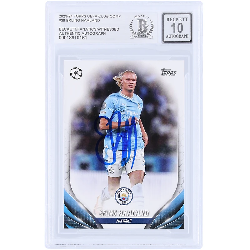 Erling Haaland Manchester City Autographed 2023-24 Topps UEFA #39 Beckett Fanatics Witnessed Authenticated 10 Card