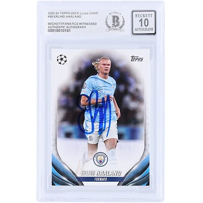 Erling Haaland Manchester City Autographed 2023-24 Topps UEFA #39 Beckett Fanatics Witnessed Authenticated 10 Card