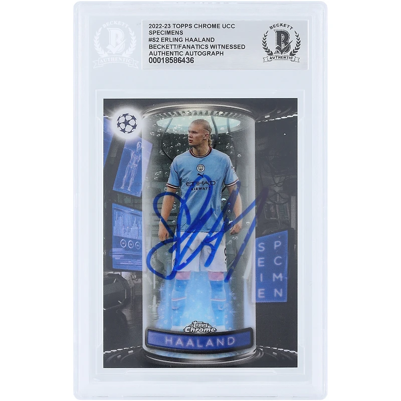 Erling Haaland Manchester City Autographed 2022-23 Topps Chrome UEFA Specimens #S-2 Beckett Fanatics Witnessed Authenticated / Card