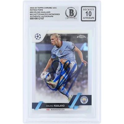 Erling Haaland Manchester City Autographed 2022-23 Topps Chrome UEFA Refractor #99 Beckett Fanatics Witnessed Authenticated 10 Card