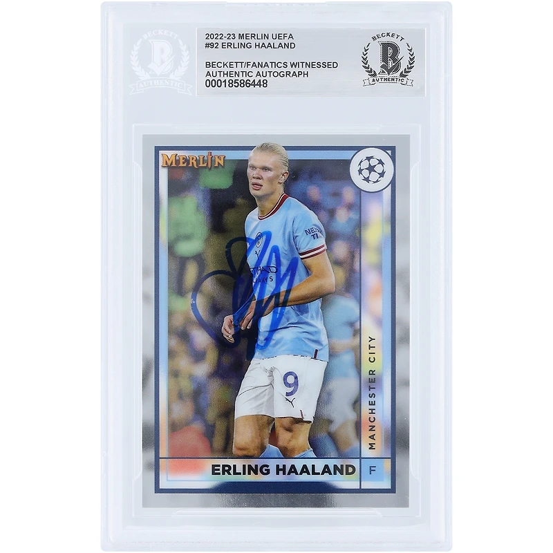 Erling Haaland Manchester City Autographed 2022-23 Topps Merlin UEFA #92 Beckett Fanatics Witnessed Authenticated Card