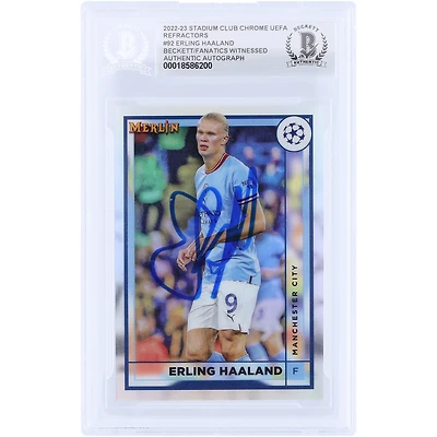 Erling Haaland Manchester City Autographed 2022-23 Topps Merlin UEFA Refractor #92 Beckett Fanatics Witnessed Authenticated Card