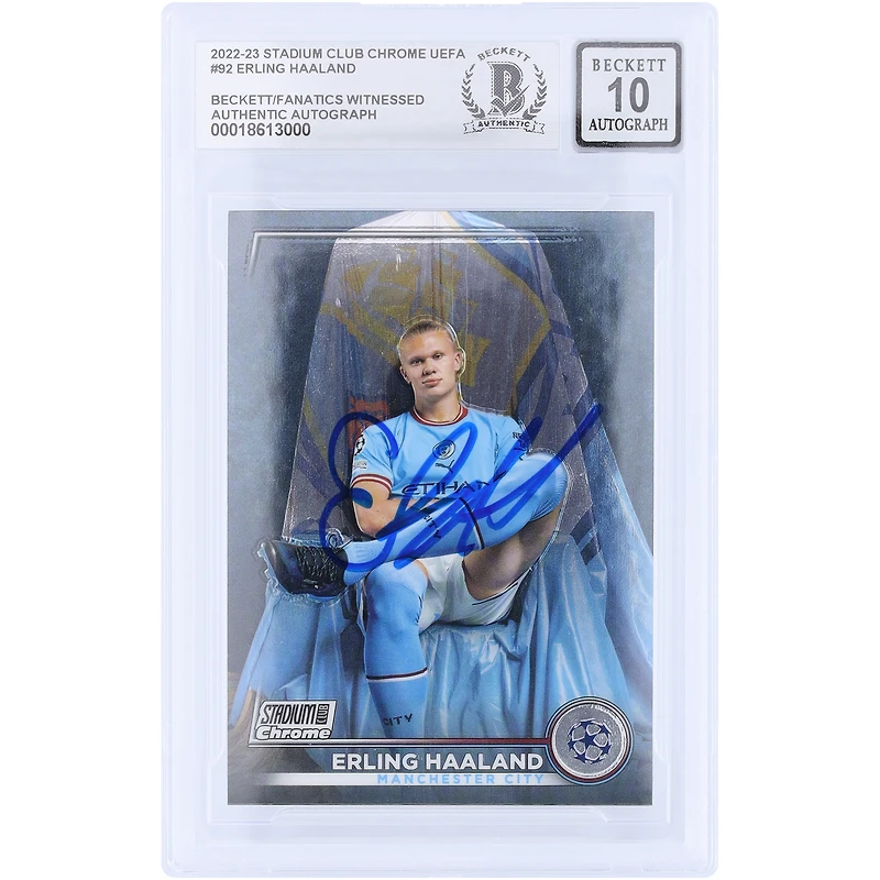 Erling Haaland Manchester City Autographed 2022-23 Topps Stadium Club Chrome #92 Beckett Fanatics Witnessed Authenticated 10 Card