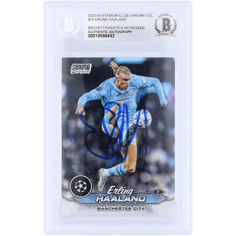 Erling Haaland Manchester City Autographed 2023-24 Topps Stadium Club Chrome #70 Beckett Fanatics Witnessed Authenticated Card