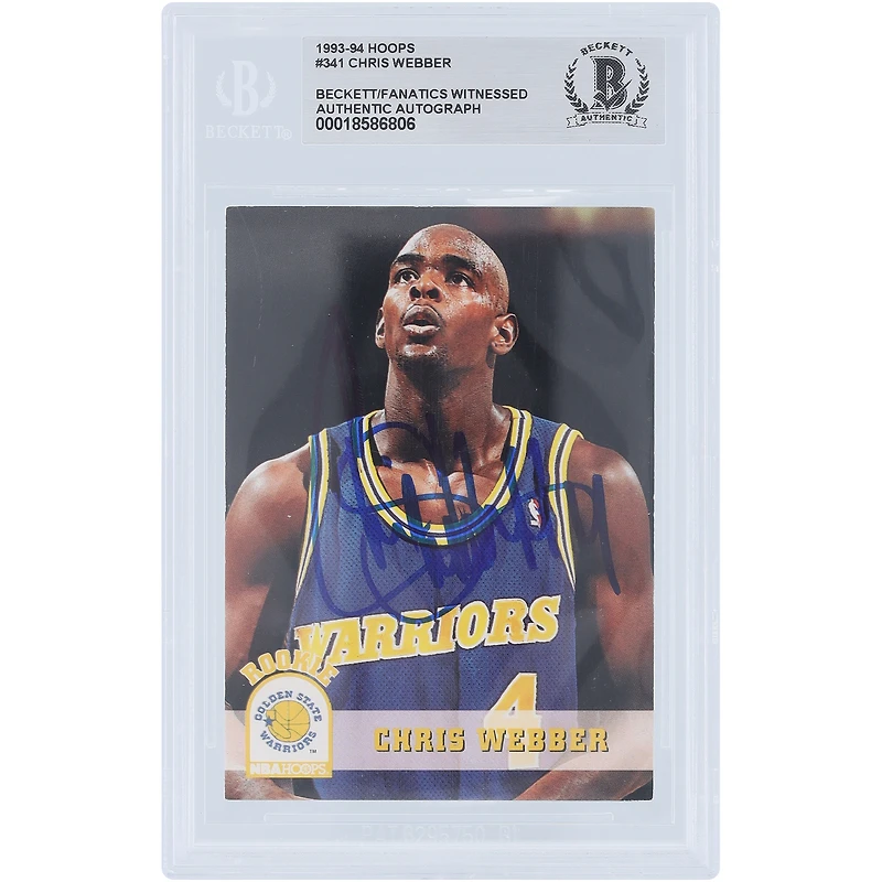 Chris Webber Golden State Warriors Autographed 1993-94 Skybox NBA Hoops #341 Beckett Fanatics Witnessed Authenticated Rookie Card