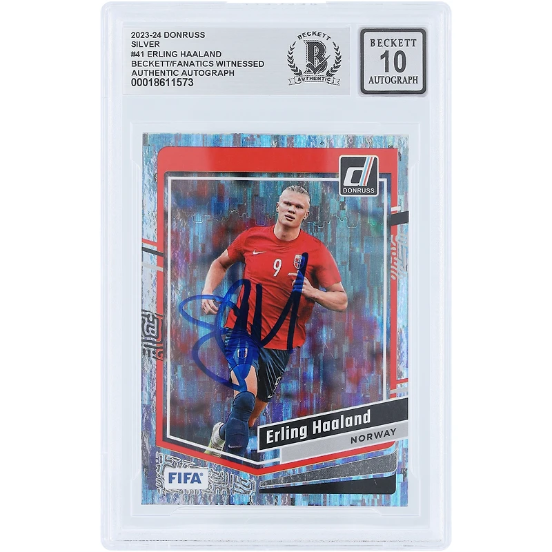 Erling Haaland Manchester City Autographed 2023-24 Panini Donruss Silver #41 Beckett Fanatics Witnessed Authenticated 10 Card