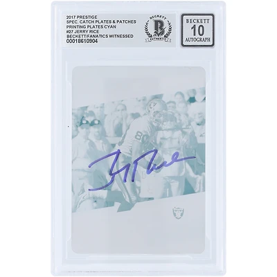 Jerry Rice Oakland Raiders Autographed 2017 Panini Prestige Cyan Printing Plate #27 #1/1 Beckett Fanatics Witnessed Authenticated 10 Card