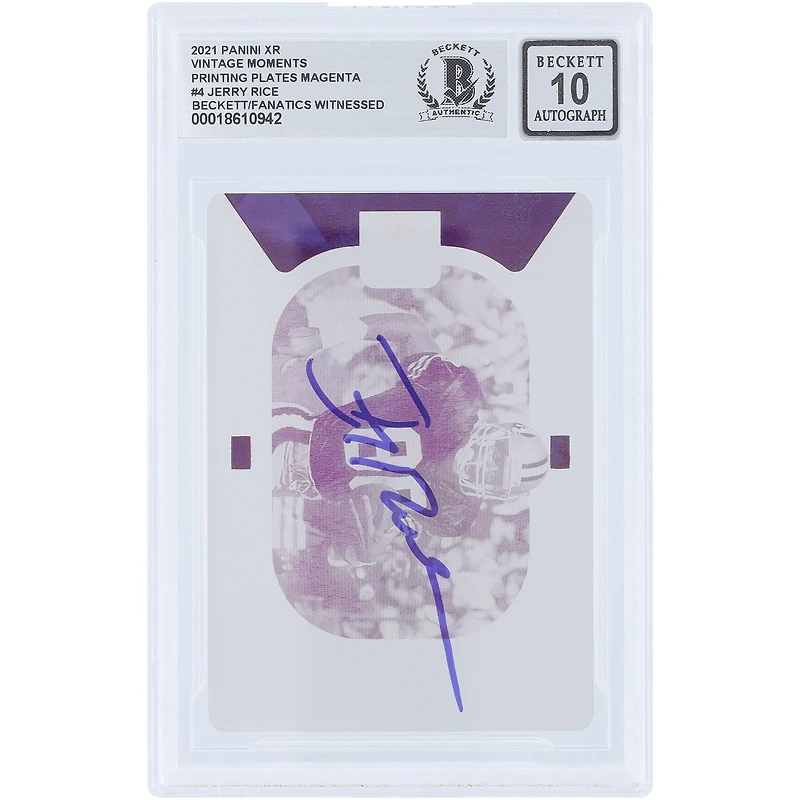 Jerry Rice San Francisco 49ers Autographed 2021 Panini Xr Magenta Printing Plate #VM-4 #1/1 Beckett Fanatics Witnessed Authenticated 10 Card