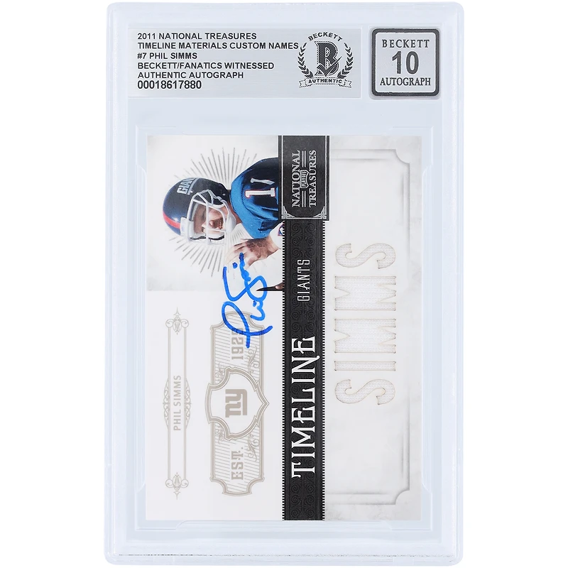 Phil Simms New York Giants Autographed 2011 Panini National Treasures Timeline Materials Custom Names Jersey Relic #7 #/99 Beckett Fanatics Witnessed Authenticated 10 Card