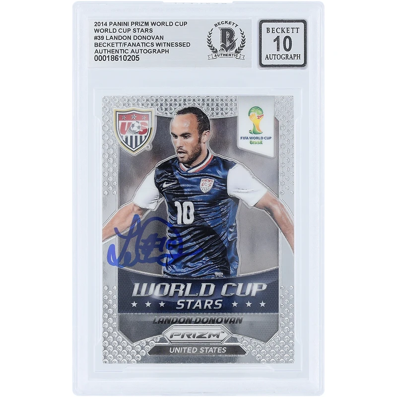 Landon Donovan USMNT Autographed 2014 Panini Prizm World Cup Stars #39 Beckett Fanatics Witnessed Authenticated 10 Card