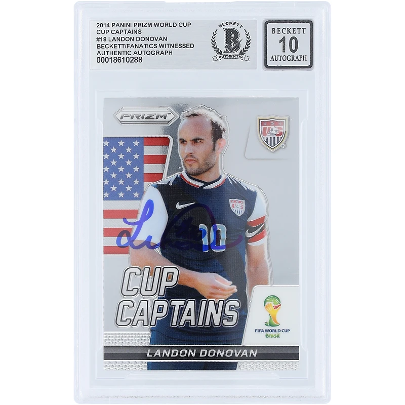 Landon Donovan USMNT Autographed 2014 Panini Prizm World Cup Captains #18 Beckett Fanatics Witnessed Authenticated 10 Card