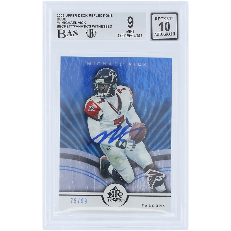 Michael Vick Atlanta Falcons Autographed 2005 Upper Deck Reflections Blue #4 #/99 Beckett Fanatics Witnessed Authenticated 9/10 Card