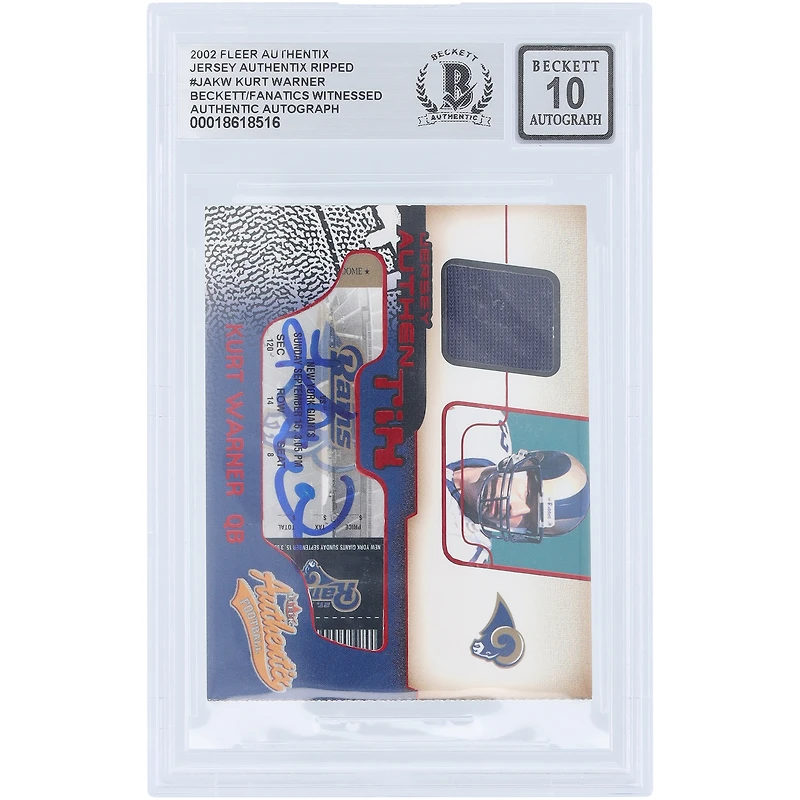 Kurt Warner St. Louis Rams Autographed 2002 Fleer Authentix Jersey Authentix Ripped Navy Jersey Relic #JA-KW Beckett Fanatics Witnessed Authenticated 10 Card