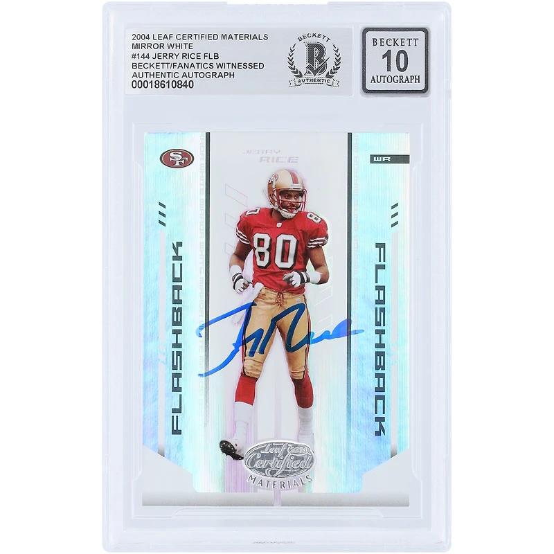 Jerry Rice San Francisco 49ers Autographed 2004 Donruss Leaf Certified Materials Mirror White #144 #/150 Beckett Fanatics Witnessed Authenticated 10 Card