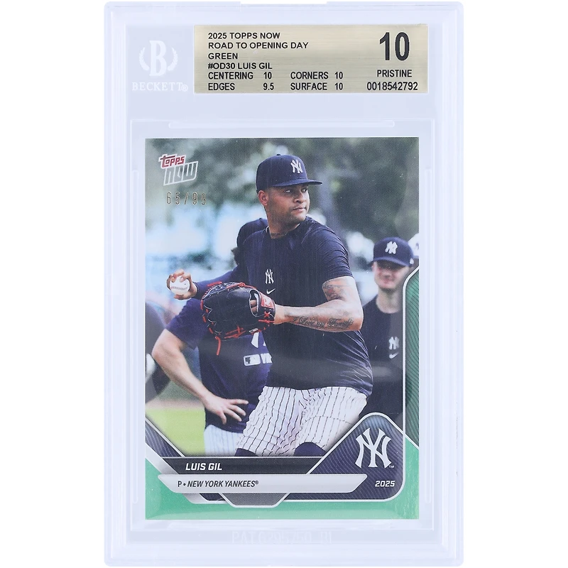 Luis Gil New York Yankees 2025 Topps Now Road To Opening Day Green Foil #OD-30 #/99 BGS Authenticated 10 Card - 10,10,9.5,10 Subgrades
