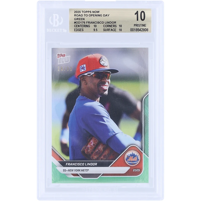 Francisco Lindor New York Mets 2025 Topps Now Road To Opening Day Green Foil #OD-176 #/99 BGS Authenticated 10 Card - 10,10,9.5,10 Subgrades