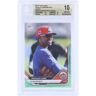 Francisco Lindor New York Mets 2025 Topps Now Road To Opening Day Green Foil #OD-176 #/99 BGS Authenticated 10 Card - 10,10,9.5,10 Subgrades