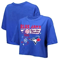 Women's Majestic Threads  Royal Toronto Blue Jays 2025 American League Champions Take Us Out Boxy Crop T-Shirt