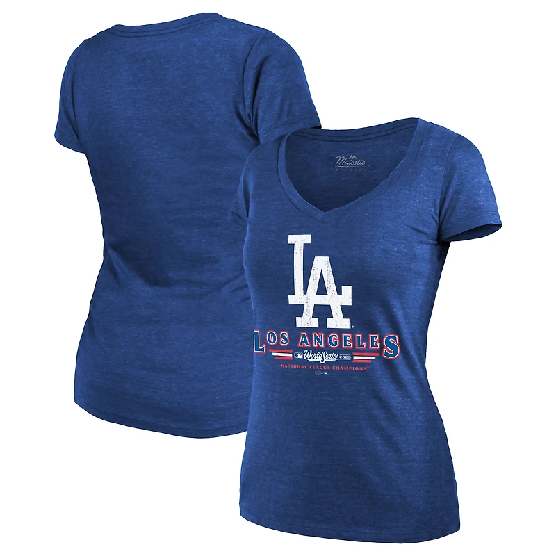 Women's Majestic Threads Royal Los Angeles Dodgers 2025 National League Champions Hullabaloo Tri-Blend Modest V-Neck T-Shirt