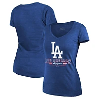 Women's Majestic Threads Royal Los Angeles Dodgers 2025 National League Champions Hullabaloo Tri-Blend Modest V-Neck T-Shirt