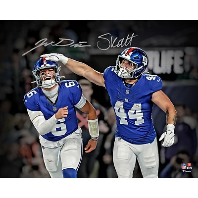 Jaxson Dart & Cam Skattebo New York Giants Autographed 16" x 20" Touchdown Celebration vs. Philadelphia Eagles Photograph