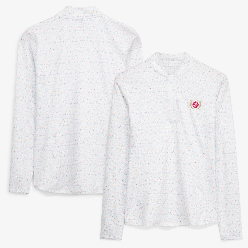 Women's Peter Millar White Kentucky Derby Custom Print Quarter-Zip Pullover
