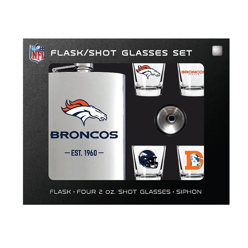 MOJO  Denver Broncos Shot Glass & Flask Gift Set