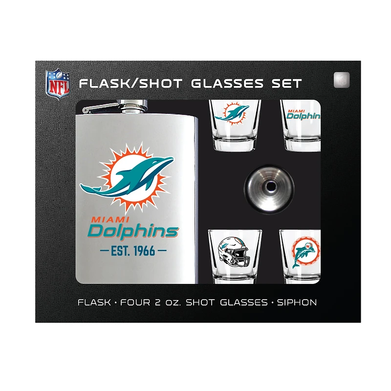 MOJO  Miami Dolphins Shot Glass & Flask Gift Set