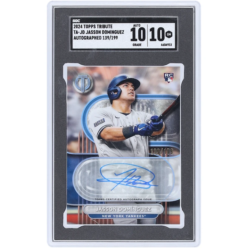 Jasson Domínguez New York Yankees Autographed 2024 Topps Tribute #TA-JD #139/199 SGC Authenticated 10/10 Rookie Card