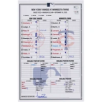 New York Yankees Game-Used Lineup Card vs. Minnesota Twins on September 16, 2025