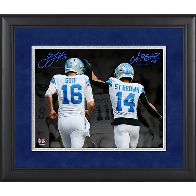 Jared Goff & Amon-Ra St. Brown Detroit Lions Facsimile Signature Framed 11" x 14" Spotlight Photograph