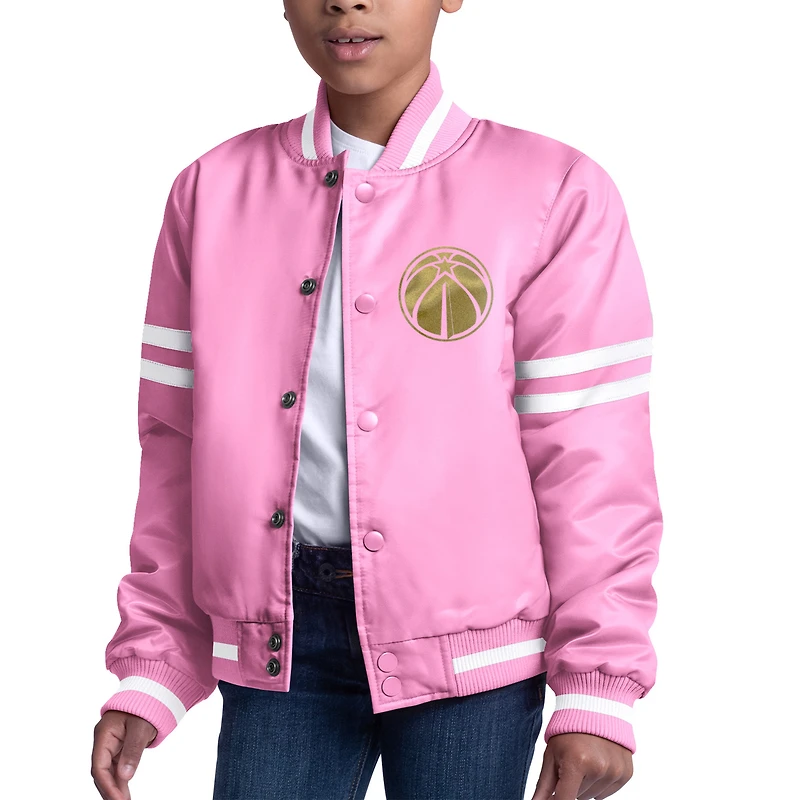 Girls Youth Starter  Pink Washington Wizards Fashion Script Full-Snap Varsity Jacket