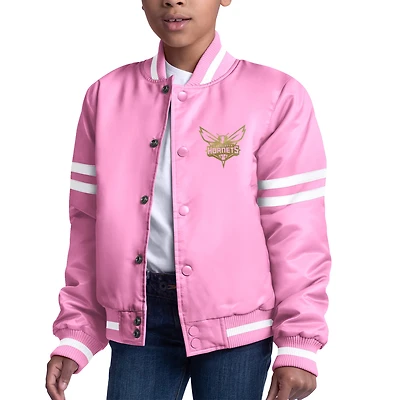 Girls Youth Starter  Pink Charlotte Hornets Fashion Script Full-Snap Varsity Jacket