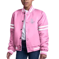 Girls Youth Starter  Pink Houston Rockets Fashion Script Full-Snap Varsity Jacket
