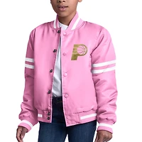 Girls Youth Starter  Pink Indiana Pacers Fashion Script Full-Snap Varsity Jacket