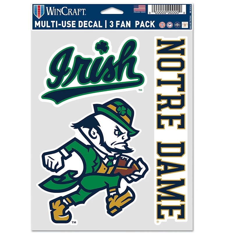 WinCraft Notre Dame Fighting Irish 3-Pack Football Leprechaun Fan Decal Set