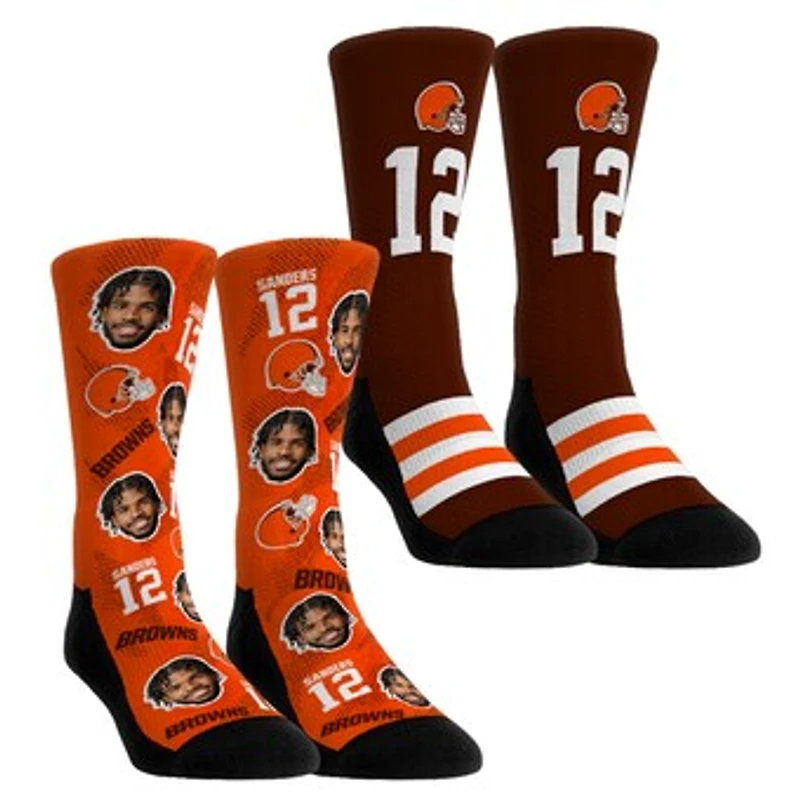 Youth Rock Em Socks Shedeur Sanders Cleveland Browns Player Football Guy Two-Pack Crew Sock Set