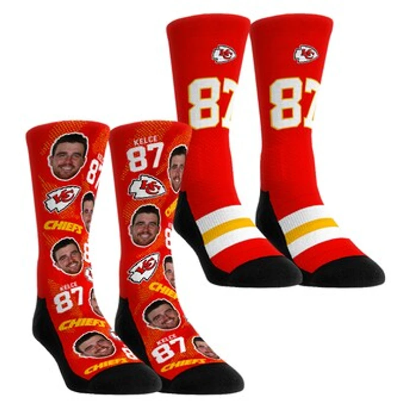 Youth Rock Em Socks Travis Kelce Kansas City Chiefs Player Football Guy Two-Pack Crew Sock Set