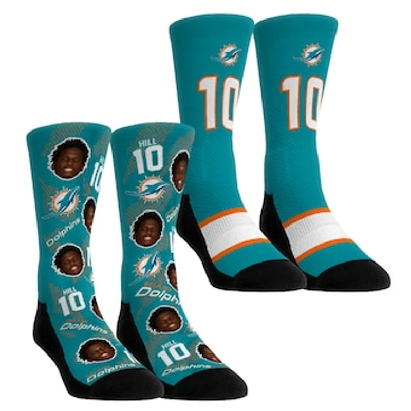 Youth Rock Em Socks Tyreek Hill Miami Dolphins Player Football Guy Two-Pack Crew Sock Set