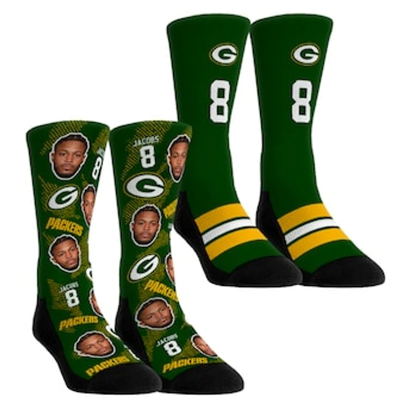 Youth Rock Em Socks Josh Jacobs Green Bay Packers Player Football Guy Two-Pack Crew Sock Set