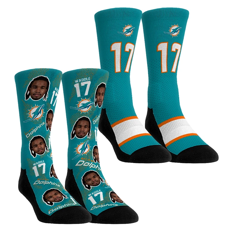 Youth Rock Em Socks Jaylen Waddle Miami Dolphins Player Football Guy Two-Pack Crew Sock Set