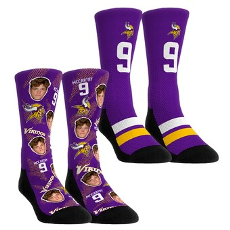 Youth Rock Em Socks J.J. McCarthy Minnesota Vikings Player Football Guy Two-Pack Crew Sock Set