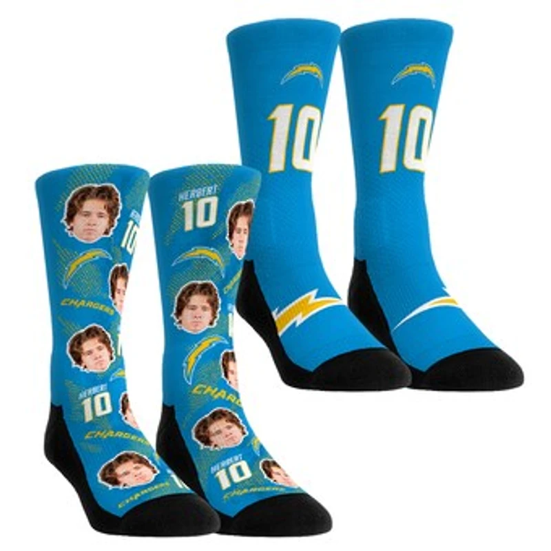 Youth Rock Em Socks Justin Herbert Los Angeles Chargers Player Football Guy Two-Pack Crew Sock Set