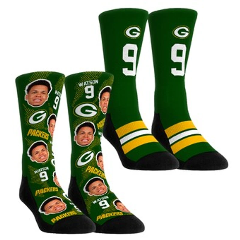 Youth Rock Em Socks Christian Watson Green Bay Packers Player Football Guy Two-Pack Crew Sock Set