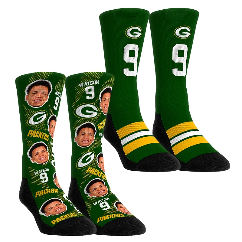 Youth Rock Em Socks Christian Watson Green Bay Packers Player Football Guy Two-Pack Crew Sock Set
