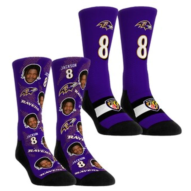 Youth Rock Em Socks Lamar Jackson Baltimore Ravens Player Football Guy Two-Pack Crew Sock Set