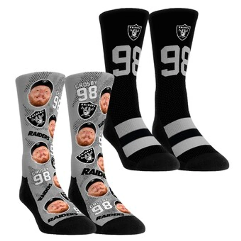 Youth Rock Em Socks Maxx Crosby Las Vegas Raiders Player Football Guy Two-Pack Crew Sock Set