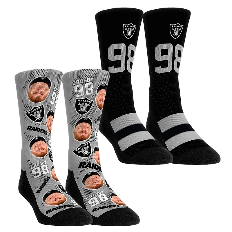 Youth Rock Em Socks Maxx Crosby Las Vegas Raiders Player Football Guy Two-Pack Crew Sock Set
